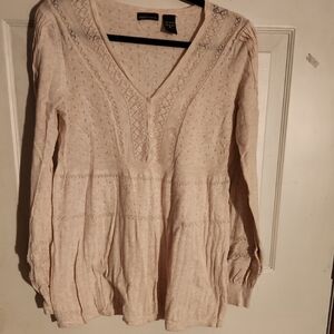 Cream Long Sleeve V-Neck Blouse